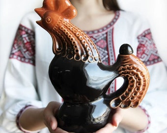 Ceramic rooster, Boris Johnson Vladimir Zelensky, symbol of resistance, Borodyanka. Ukrainian ceramic figurine Rooster Modern Replica