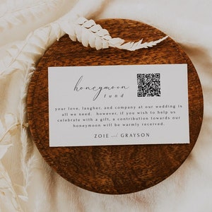 Honeymoon Fund Card With QR code, Wedding Registry Insert Card, Wishing Well Template, Honeymoon Wish Card, Editable Instant Download- SS004