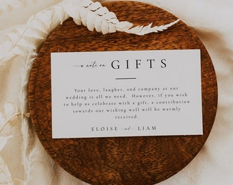 A Note on Gifts Wedding Invitation Enclosure Card Template, Honeymoon Fund Card Template, Wishing Well, Editable Instant Download- SS006