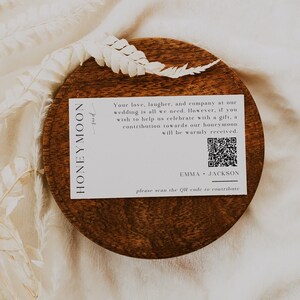 Honeymoon Fund Card Insert, Honeymoon Fund Card With QR code, QR code Gift Registry Card Template, Printable Editable Instant Download SS010