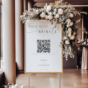 QR code Wedding Seating Chart, Your Seat Awaits Seating Chart With QR code, Seating Plan Template, Editable Instant Download- SS010