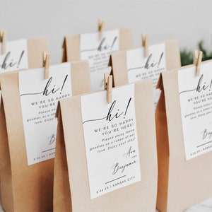 Wedding Hotel Welcome Bag Tag, Destination Wedding Welcome Card, Modern Hotel Guest Welcome Note Template, Editable Instant Download- SS002