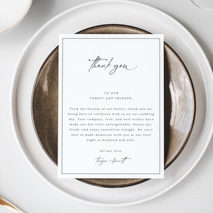 Wedding Thank You Place Card Template, Table Thank You Note, Minimalist Thank You Letter, Simple Napkin Note, DIY Editable Download- SS024
