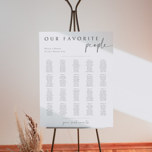 Our Favorite People Seating Chart Sign, Modern Wedding Seating Chart Template, Your Seat Awaits, Minimalist, Editable Instant Download SS005