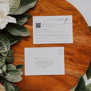 Wedding RSVP Post Card, QR code RSVP Postcard, Reply With Meal Choices, Invitation Response Card Template, Editable Instant Download- SS004