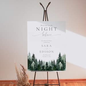 The Night Before Sign Template, Mountain Rehearsal Dinner Welcome, Wedding Welcome Sign With Pine Trees, DIY Editable Instant Download SS013
