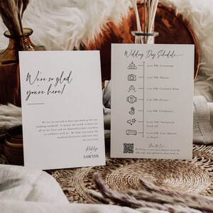 Welcome Letter And Timeline Card Template, Weekend Events, Infographic Itinerary, Share The Love QR code, Editable Instant Download- SS014