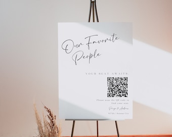 QR code Seating Chart Template, Digital Wedding Seating Plan, Our Favorite People Sign, Modern Minimalist, Editable Instant Download- SS015