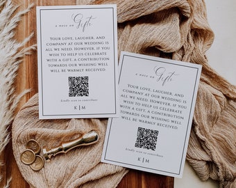 A Note On Gifts QR, Registry QR code, Wedding Invite QR code Insert, Honeymoon Fund, Wishing Well, Editable Template Instant Download- SS003