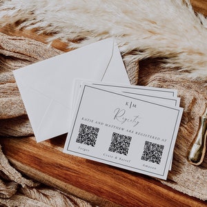 QR code Gift Registry Card, Digital Wedding Registry Card, Elegant Invitation Insert Template, Details Card, Editable Instant Download SS003