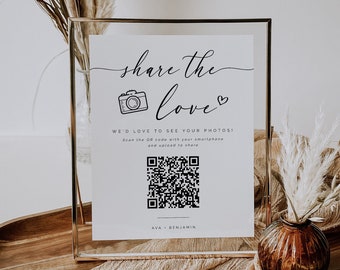 QR code Wedding Photo Album, Share The Love Sign Template, Capture The Love, Guest Photo Sharing Sign, Editable Instant Download- SS002