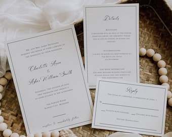 Formal Wedding Suite Template, Traditional Wedding Calligraphy and Border, Elegant Wedding Set, Printable Editable Instant Download- SS011