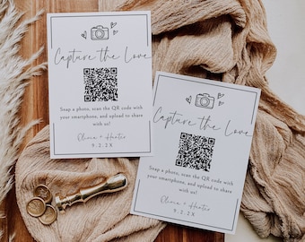 Capture The Love QR code Wedding Card, QR code Photo Album, Guest Picture Sharing Template, Share The Love, Editable Instant Download- SS005