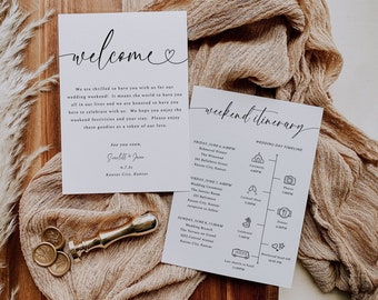 Welcome Bag Tags Modern, Destination Wedding Welcome Bag Tag, Hotel Guest Welcome Note Template With Icons, Editable Instant Download- SS012
