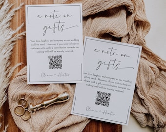 Wedding Invite QR code Insert, Custom Invitation Enclosure Card, Note on Gifts Card, Wishing Well, Editable Template Instant Download- SS005