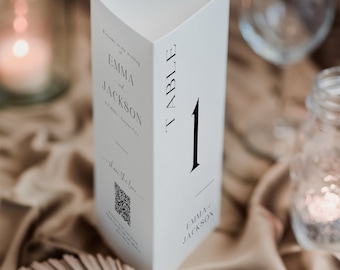 Trifold Wedding Menu, Minimal Wedding Menu Cards For Place Setting, Table Number And Menu Template, Modern, Editable Instant Download- SS010