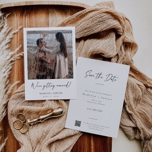 May include: Save the date card with a photo of a couple in a field. The card says "Save the date for the wedding of Madelyn + Sawyer June 7, 2023 Kansas City, Missouri".