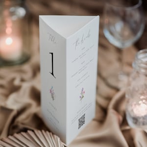 Trifold Wedding Table Number, Trifold Wedding Menu, Boho Wildflower Wedding, Share The Love QR code, Editable Instant Download- SS009