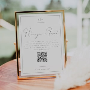 Honeymoon Fund With QR code Sign, Honeymoon Wish, Gift Registry, Cash Gift, Wedding Monogram, DIY Editable Template Instant Download- SS003