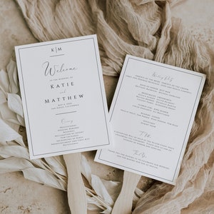 Minimal Wedding Program Fan Template, Simple Double Sided Program Fan, Boho Ceremony, Wedding Monogram, DIY Editable Instant Download- SS003