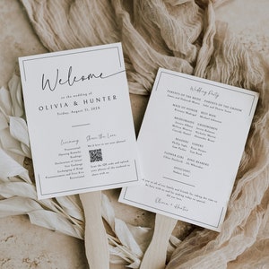Modern Wedding Program Fans, Infographic Fan, Capture The Love QR code, Guest Photo Sharing, DIY Editable Template, Instant Download- SS005