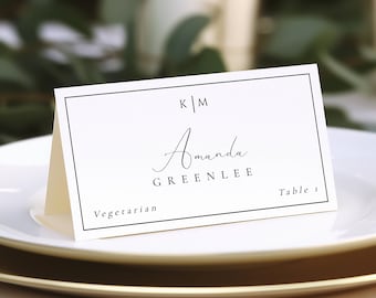 Place Card With Meal Option, Meal Choice Place Cards Wedding, Modern Minimalist Monogram, Table Numbers, DIY Editable Instant Download SS003