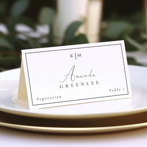 Place Card With Meal Option, Meal Choice Place Cards Wedding, Modern Minimalist Monogram, Table Numbers, DIY Editable Instant Download SS003