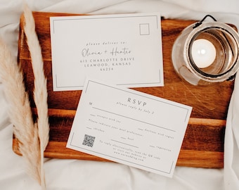 Wedding QR code RSVP Postcard, Reply Card with Meal Choices, RSVP Card Template With Website, Response Card, Editable Instant Download SS005