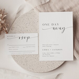 Rehearsal Dinner Invitation With RSVP Card, One Day Away Invitation, Wedding Rehearsal Invitation Template, Editable Instant Download- SS010