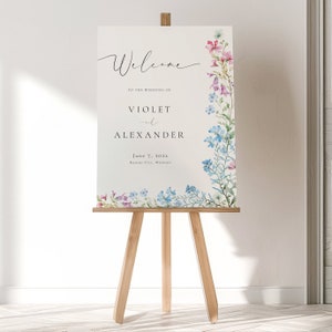 Floral Welcome Sign Template, Wildflower Wedding Sign, Wedding Welcome Poster, Boho Wedding Sign, DIY Editable Instant Download- SS009