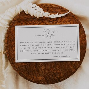 A Note On Gifts Card Template, Honeymoon Fund Card, Wishing Well, Modern Minimalist, Gift Registry, DIY Editable Instant Download- SS003