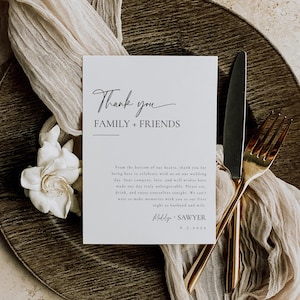 Wedding Reception Thank You Note Template, Thank You Notes For Wedding Plate, Wedding Thank You Place Card, Editable Instant Download- SS014