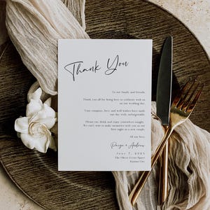Wedding Thank You Card Template, Minimalist Thank You Note, Thank You Place Card, Simple Plated Thank You, Editable Instant Download- SS015