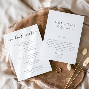 Wedding Events Card Template, Welcome Letter And Timeline Card, Weekend Itinerary, Modern Minimalist, DIY Editable Instant Download- SS006