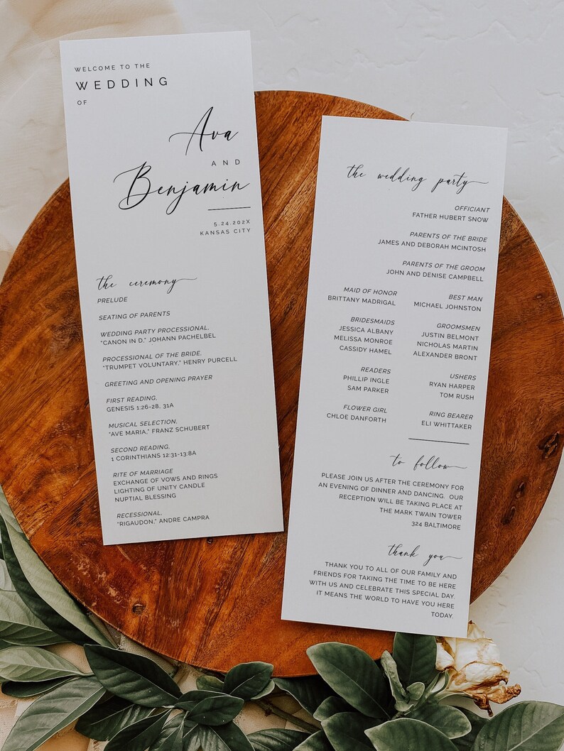 One Page Wedding Program, Catholic Wedding Program No Mass, Traditional ...