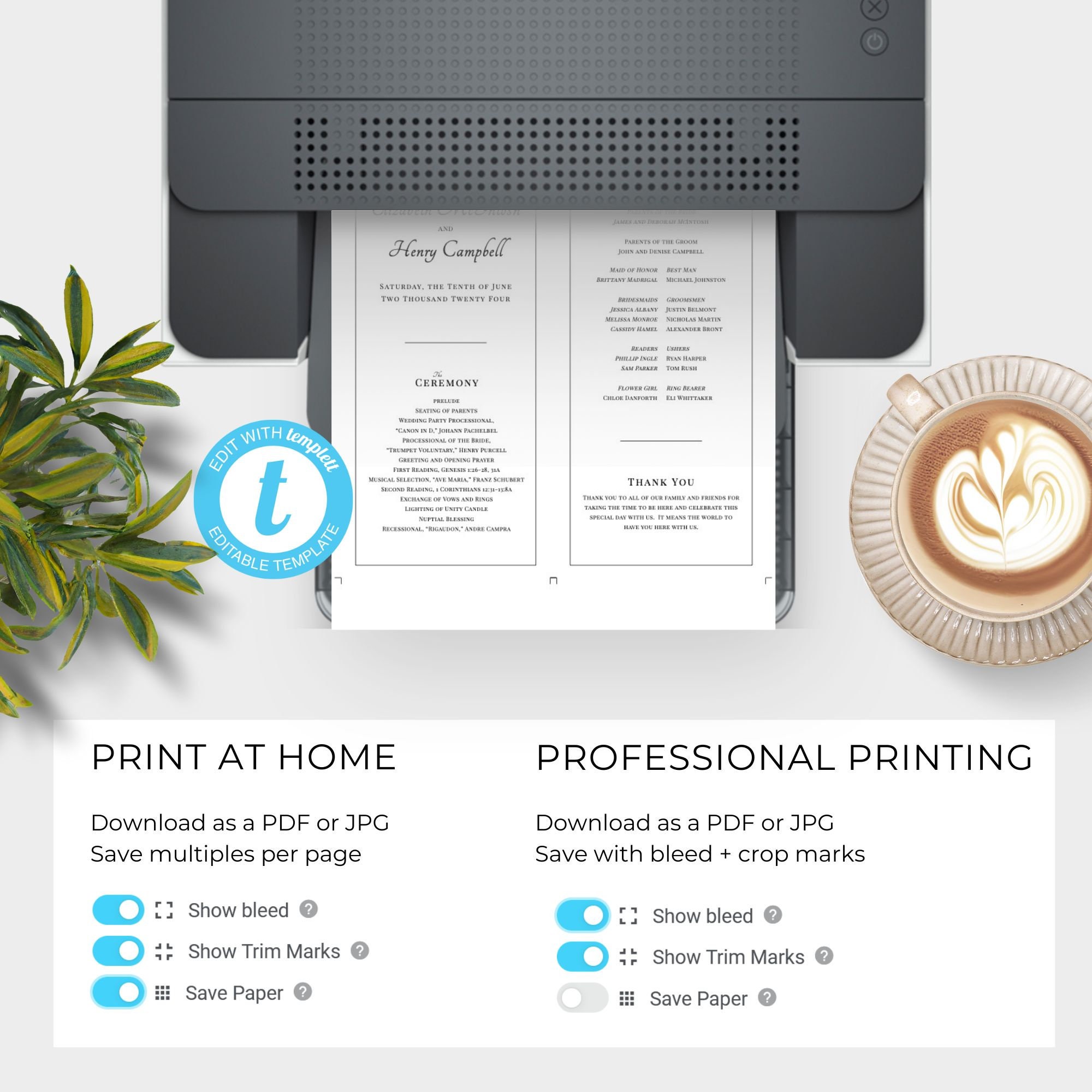 Wedding Ceremony Program One Page, Program Template, Printable Program ...