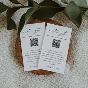 A Note On Gifts QR Code, Honeymoon Fund Insert Card, QR code Wedding Gift Registry Enclosure Card, Editable Template Instant Download- SS019