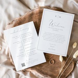 Wedding Welcome Card Template 5x7 With QR code, Guest Gift Bag Tag, Modern Monogram, Script And Border, Editable Instant Download- SS003