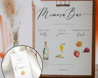 Mimosa Bar Sign Minimalist, Mimosa Bar Sign 5x7, Mimosa Bar Sign With Labels, Wedding Bar Menu Template Instant Download- SS002