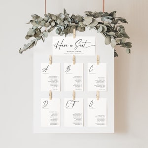 Alphabetical Seating Chart 5x7, Last Name Seating Plan Card, Wedding Reception Seating Arrangement, Editable Template Instant Download SS014