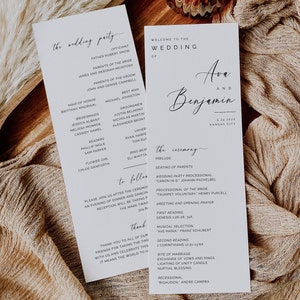 One Page Wedding Program, Catholic Wedding Program No Mass, Traditional Wedding Program, Minimal Order of Service Template, Editable- SS002