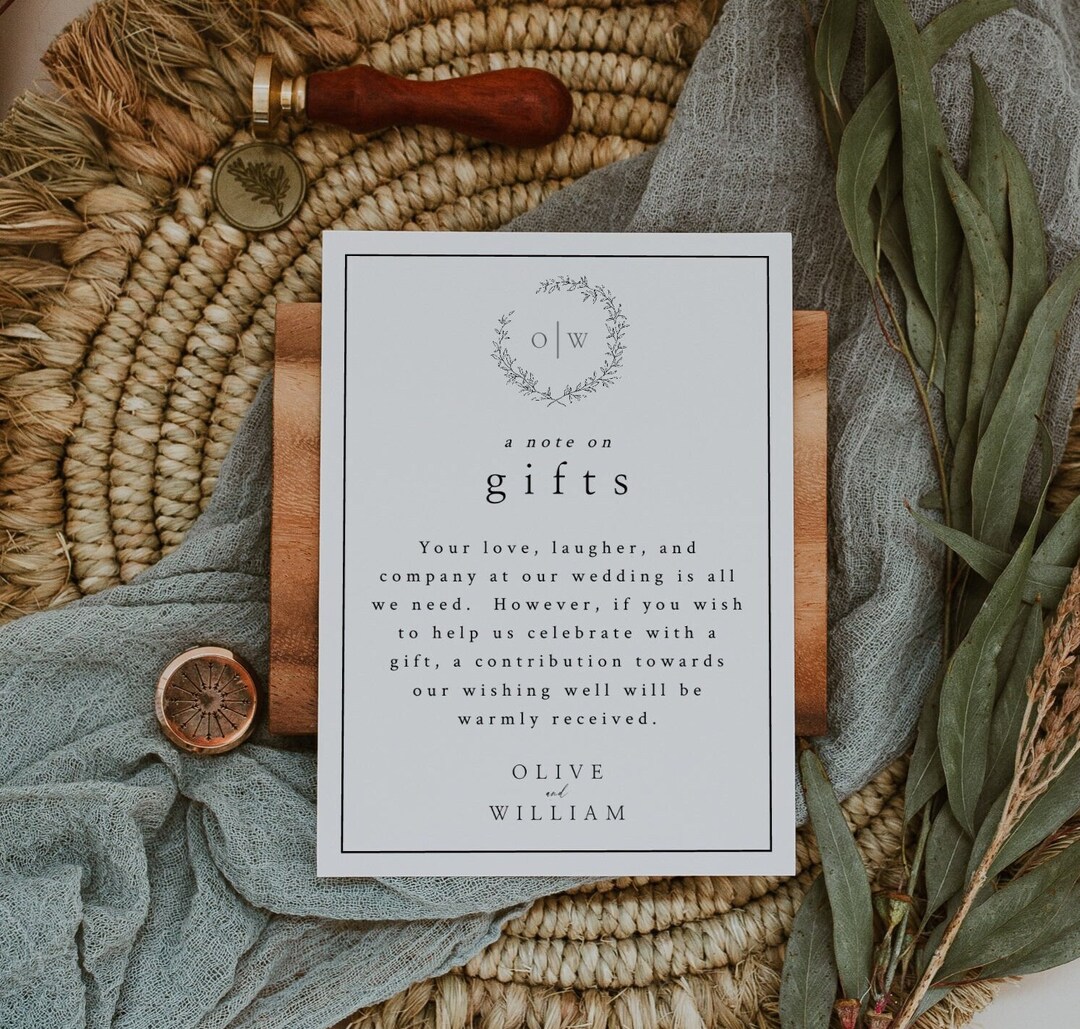 A Note on Gifts Wedding Invitation Enclosure Card Template, Honeymoon ...