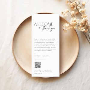 Thank You Place Cards With QR code, Wedding Welcome Note, Capture The Love, Minimalist Table Thank You, DIY Editable Template Download SS020