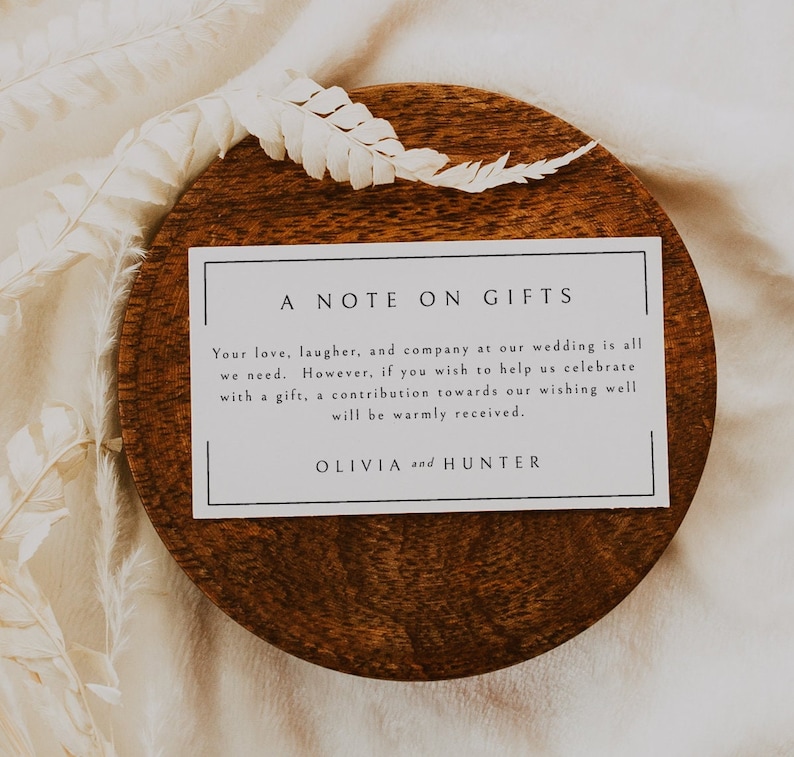 Note on Gifts Wedding Invitation Enclosure Card Template, Honeymoon ...
