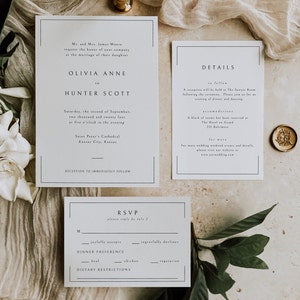 Timeless Wedding Suite, Wedding Invitation Set Template, RSVP Card With Meal Choices, Simple Modern Minimal, Editable Instant Download SS005