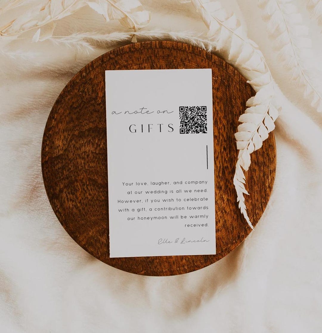 Gift Note Insert A Note on Gifts Insert Card Template, Honeymoon Fund With QR Code, QR ...