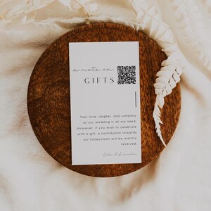 A Note On Gifts Insert Card Template, Honeymoon Fund With QR code, QR code For Wedding Registry, Editable Enclosure, Instant Download- SS021