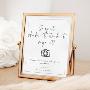 Photo Guestbook Snap It Shake It, Modern Guest Book, Simple Wedding Sign Template, Photo Sign In, Printable Editable Instant Download- SS005