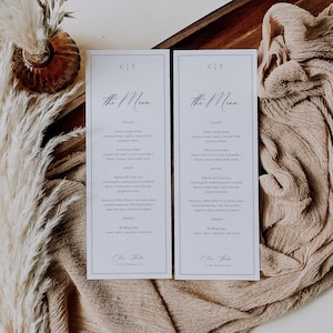 Menu Cards Classic Monogram, Wedding Menu Template Thin, Elegant Script And Border, Modern Minimalist, DIY Editable Instant Download- SS016