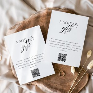A Note On Gifts Card Template, Wedding Invite QR code Insert, Honeymoon Fund, Custom Invitation Enclosure, Editable Instant Download- SS020